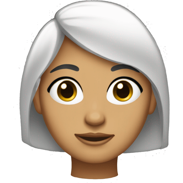 Chica de pelo negro, piel blanca, cara redonda, ojos achinados y cachetes emoji