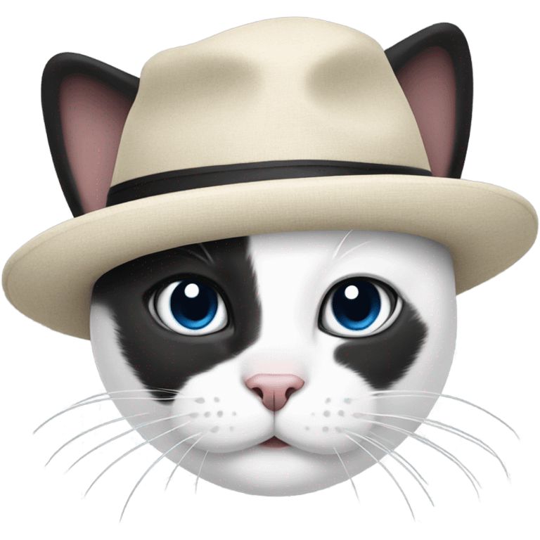 Black and white cat wearing a hat emoji