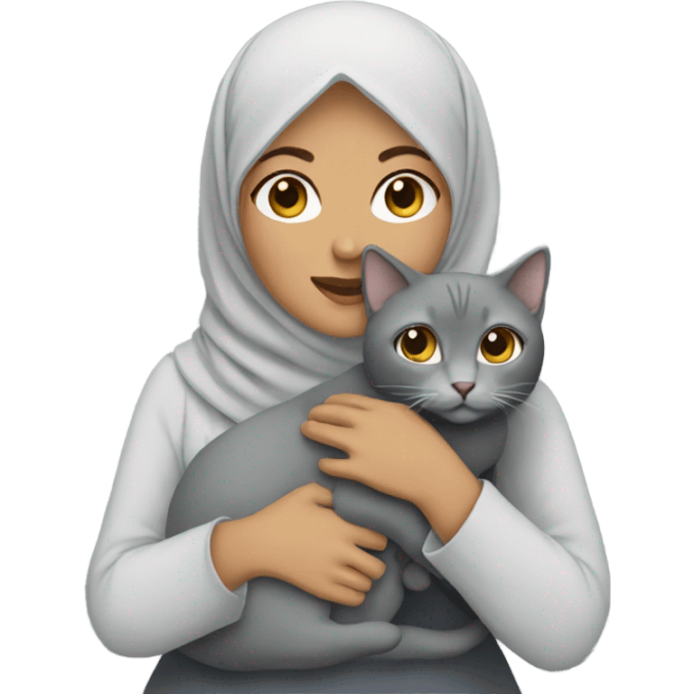 hijabi hold a grey cat emoji