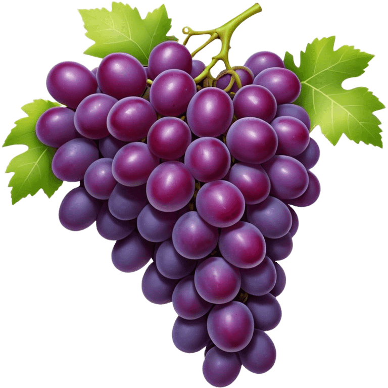 Cinematic Realistic Grapes Emoji, Clustered together in rich purple hues, with smooth, plump skins reflecting light in a glossy, delicate sheen. The stems curve slightly, holding the clusters together like a sweet, natural treasure. Soft glowing outline, capturing the essence of natural sweetness and richness in a bunch of ripe grapes! emoji