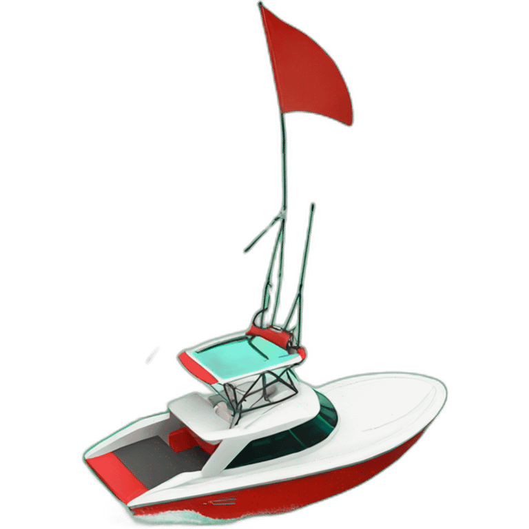 Red wakeboard boat on emerald green lake  emoji