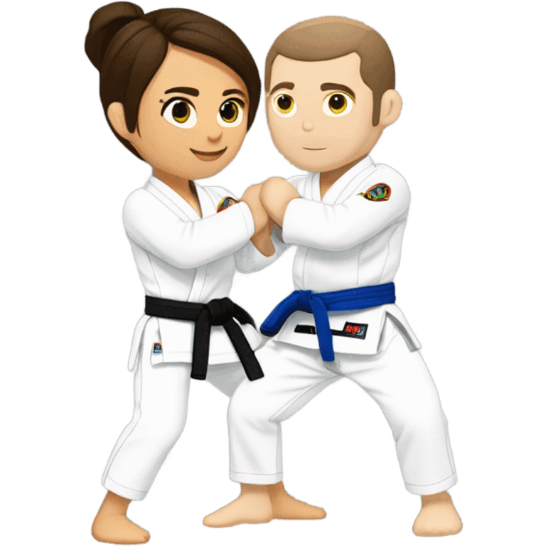 woman and brunette white man doing Jiu jitsu  emoji