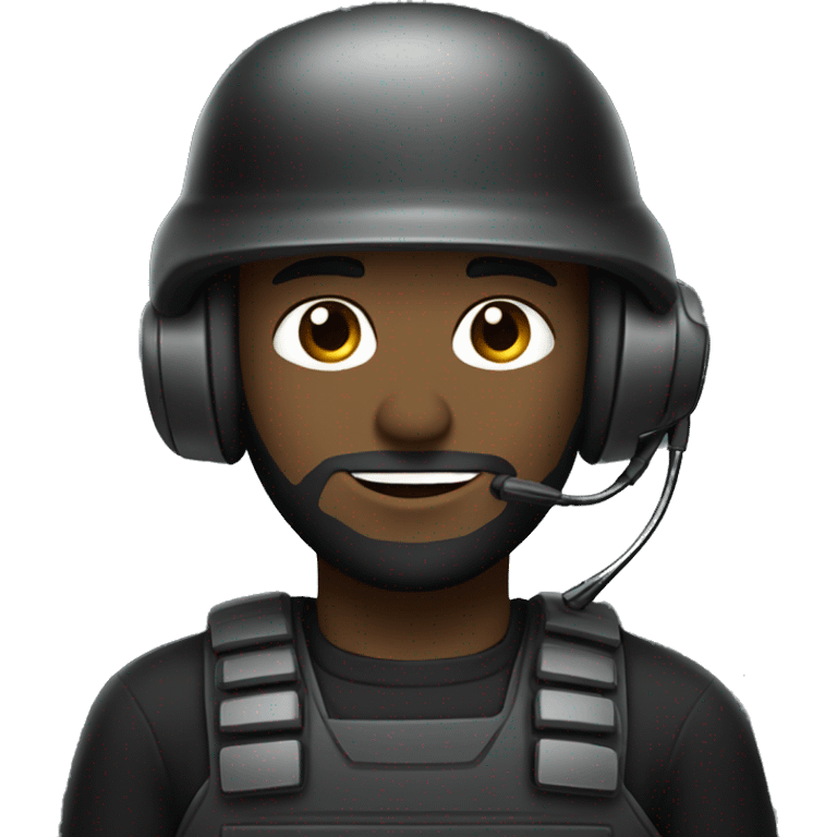 operator dressed in black with a milatary helmet, without glasses, wearing a headset, preferably american male emoji