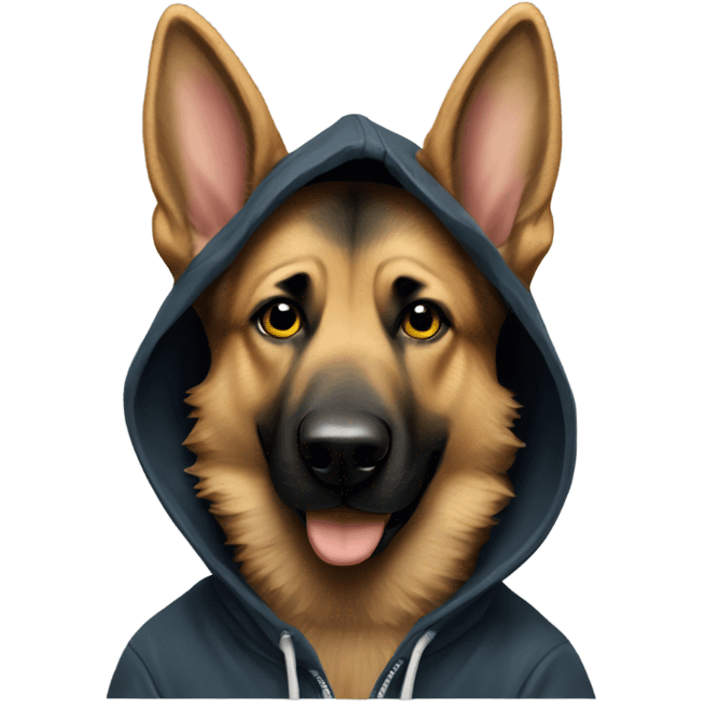 German shepherd wearing hoodie emoji