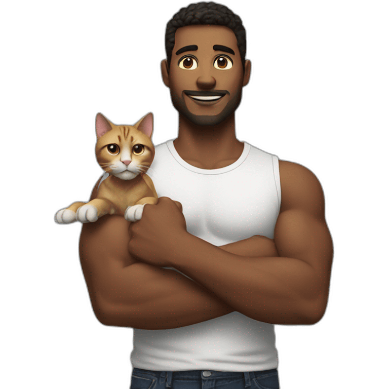 man flexing with a cat emoji