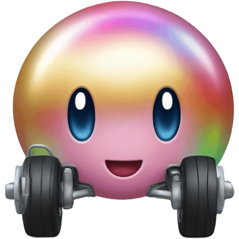 Metal cute Kirby ball driving on 4 car wheels emoji