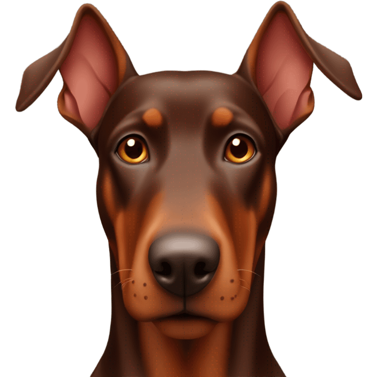 Red and brown Doberman without cropped ears face facing front happy expression  emoji