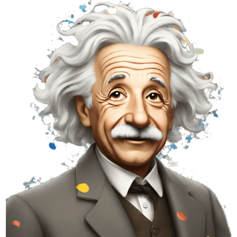 happy albert einstein standing and everywhere colorful confetti emoji