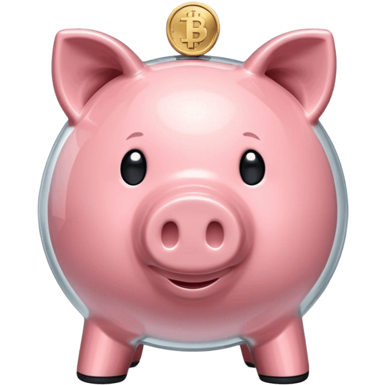 Transparent piggy bank with one coin emoji