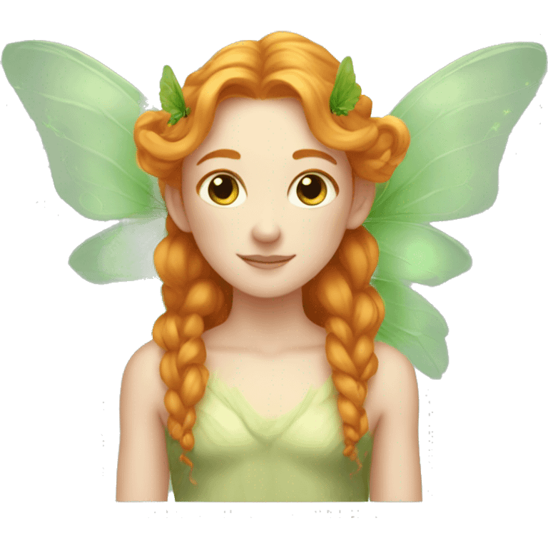 ethereal, Beautiful, fairy, green, gold, chest length ginger hair, big fairy wings emoji