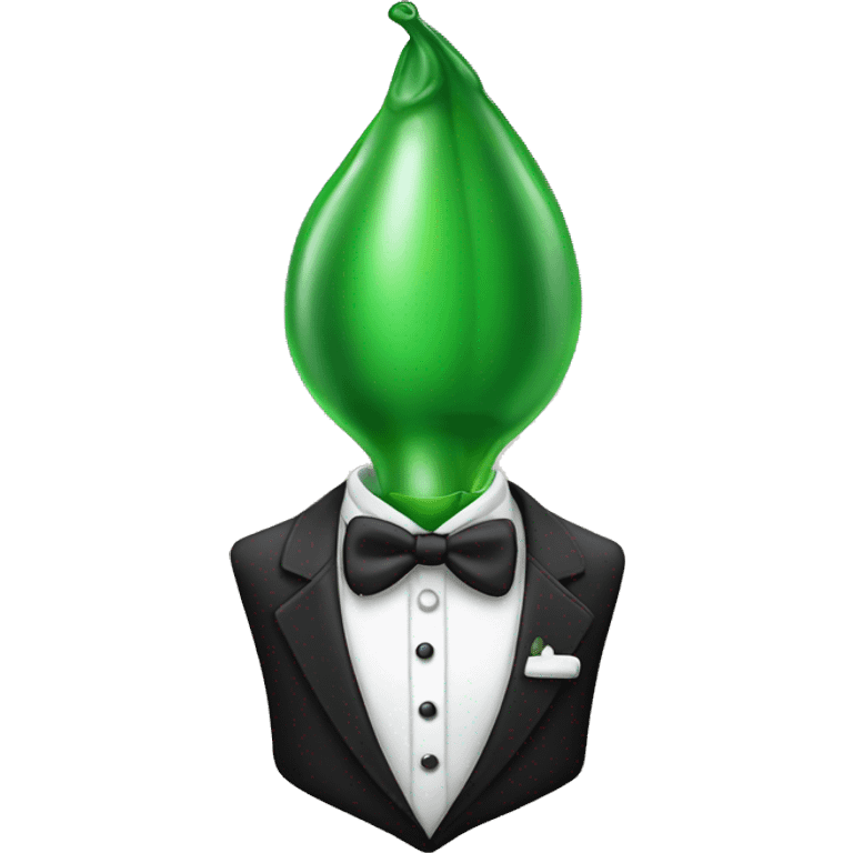 green pee pod wearing tuxedo emoji