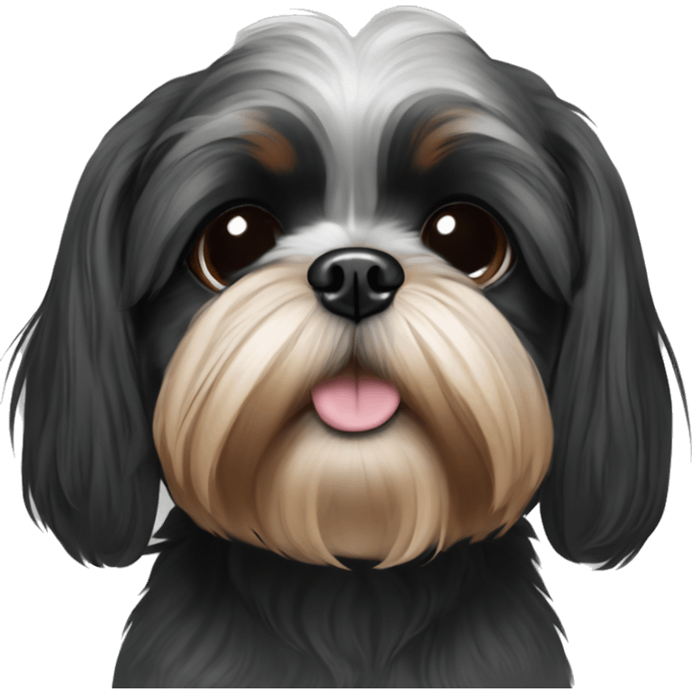 Shih tzu black puppy, yorkie coloring with light colored thick eyebrows. Round face  emoji