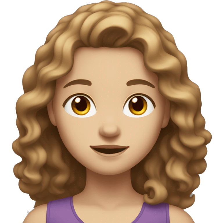 Girl with long wavy light brown hair, white skin, brown eyes, fit body  emoji