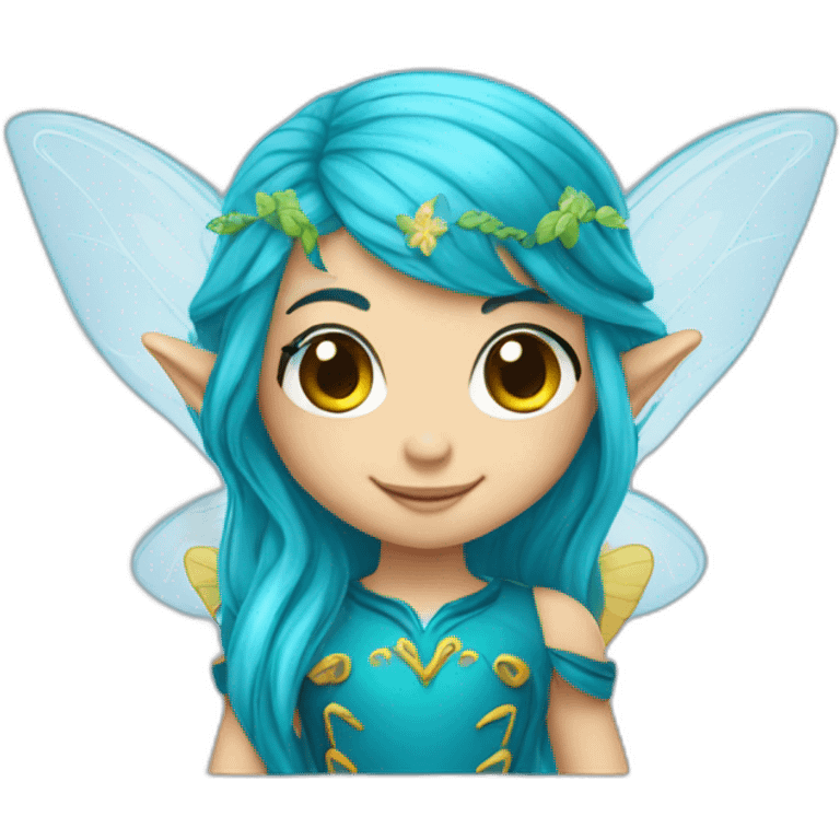 cute marine blue elf fairy with long hair emoji