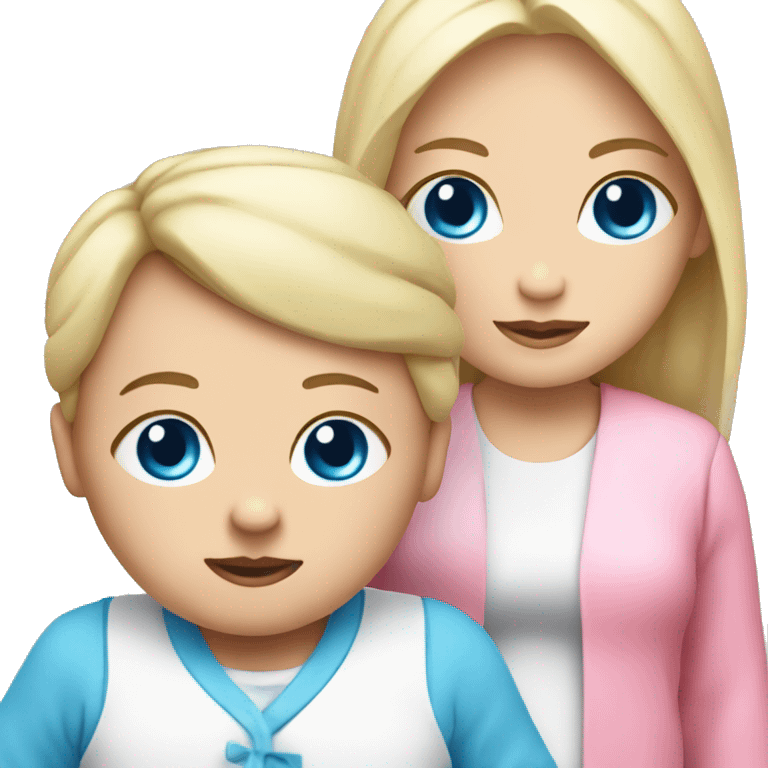 A blue-eyed baby next to a white mom in a pink outfit emoji