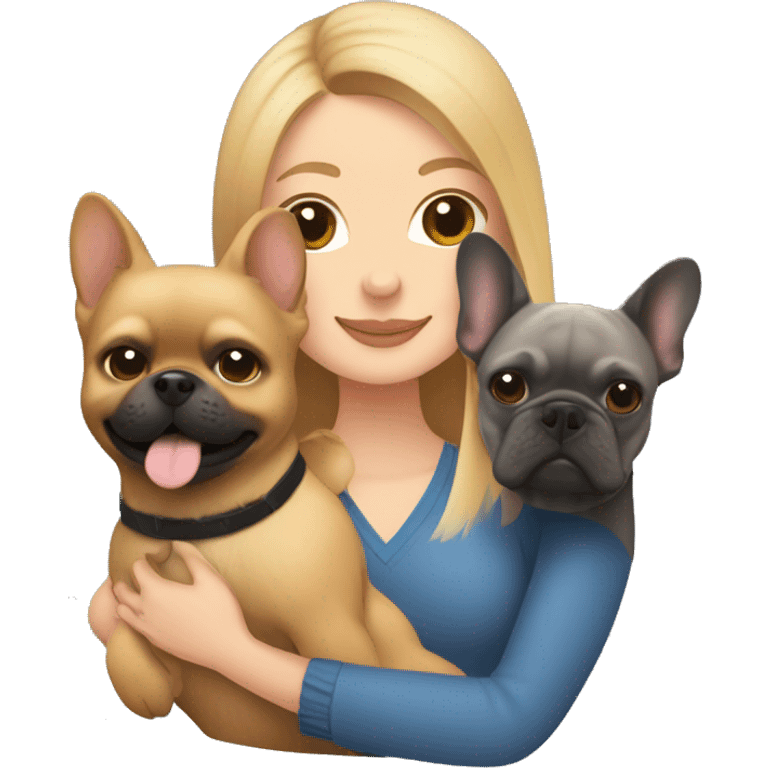 Honey blonde woman hugging a pomeranian and a dark gray french bulldog emoji