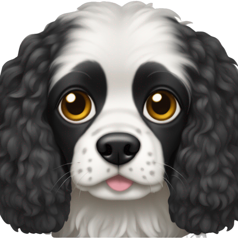 Small completely black king spaniel with black fur on his whole face and white fur on chest emoji