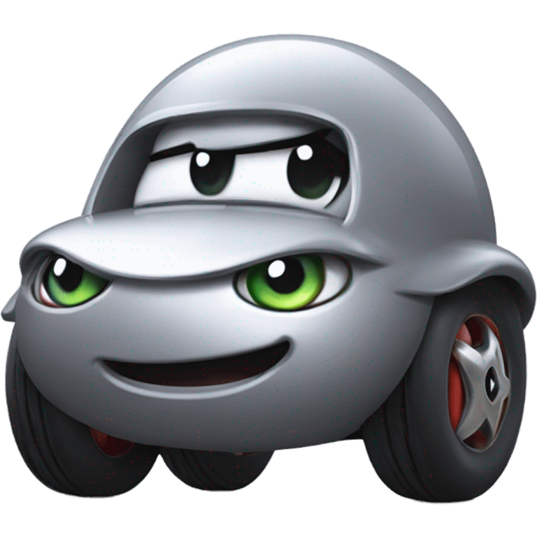 Metal cute Kirby bubble Gray ball driving on car wheels with mad eyebrows  emoji