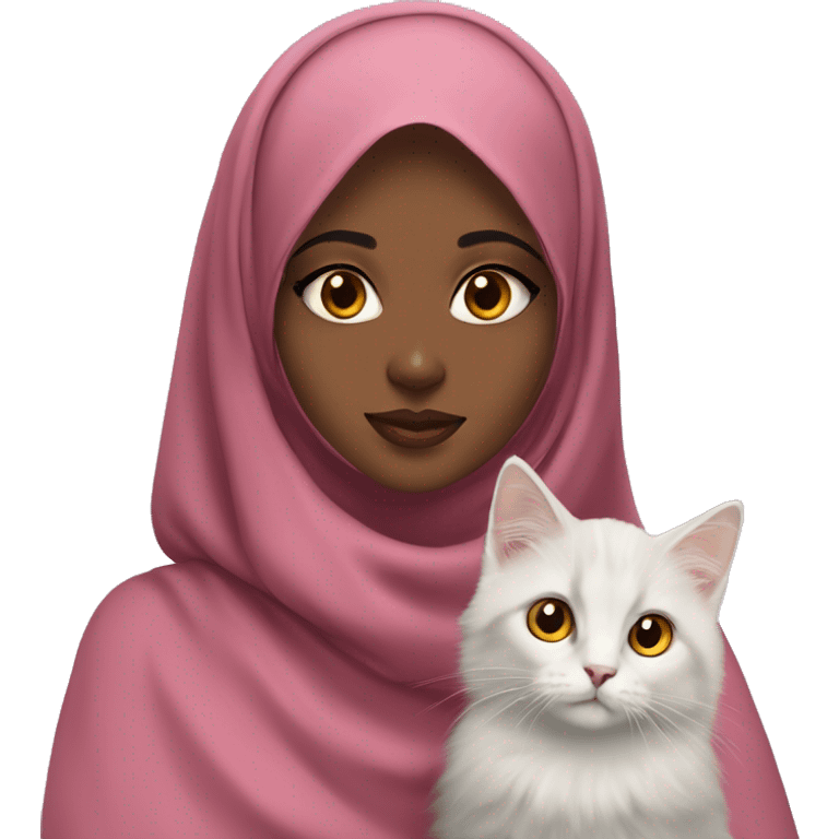 Pretty model Muslim Somali girl wearing khimar with her Turkish Angora cat  emoji