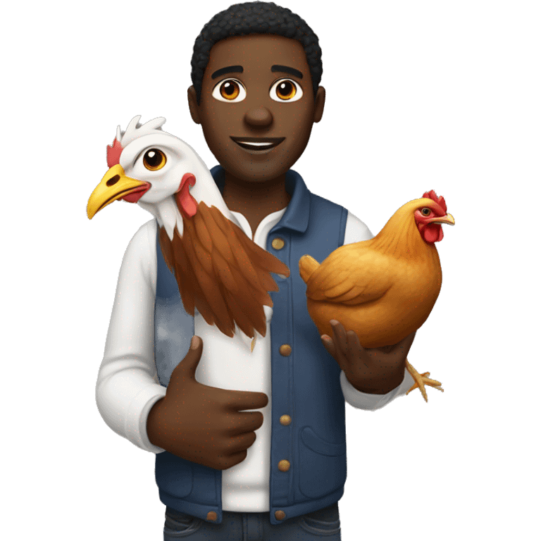 Black guy with a chicken in hand emoji