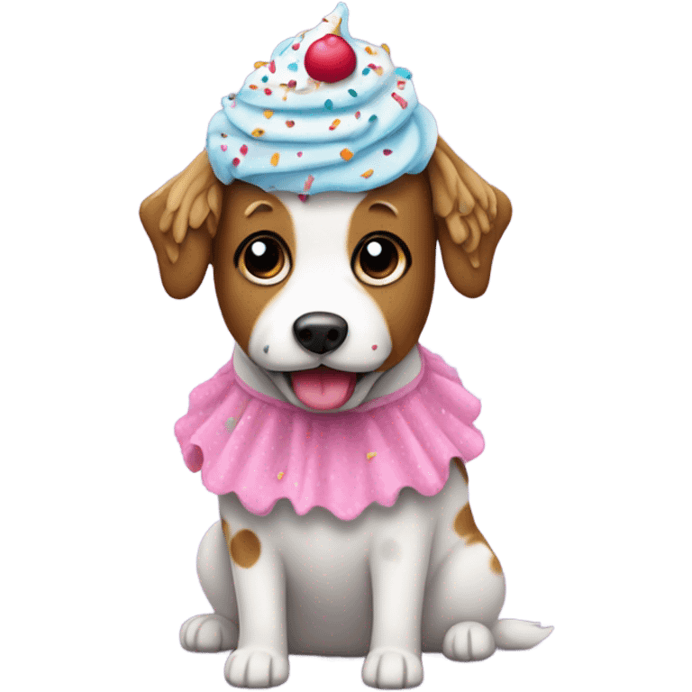 Dog wearing a cupcake costume emoji