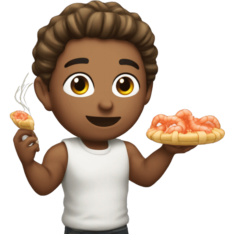 Kristian eating a tarte shell with shrimps emoji