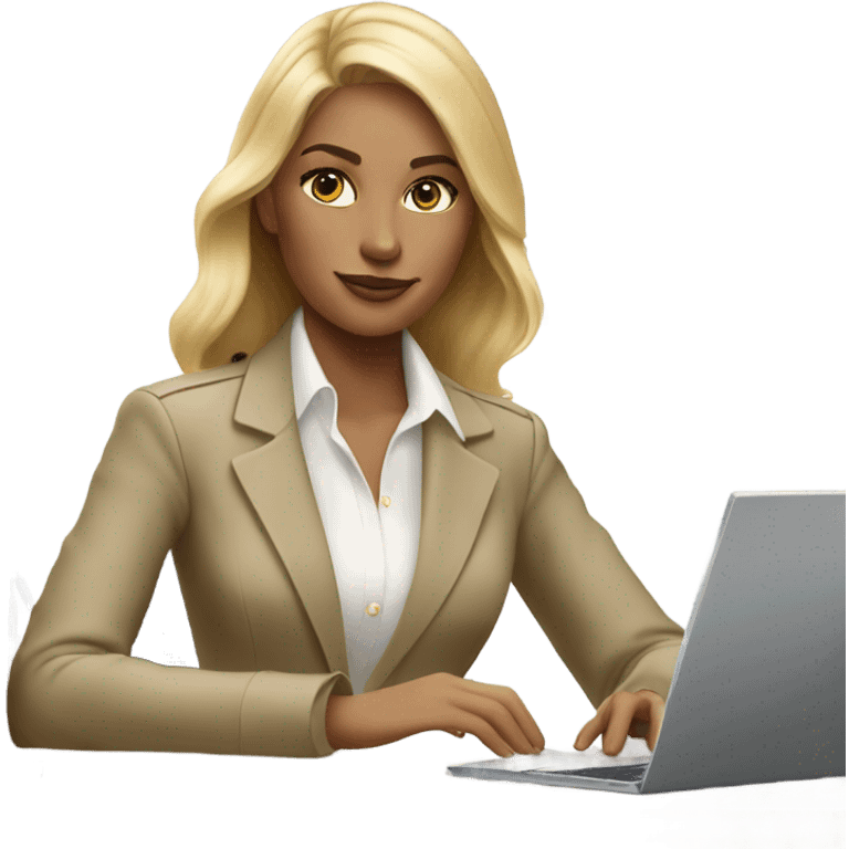 Blonde Ralph lauren women working at desk with lap top emoji