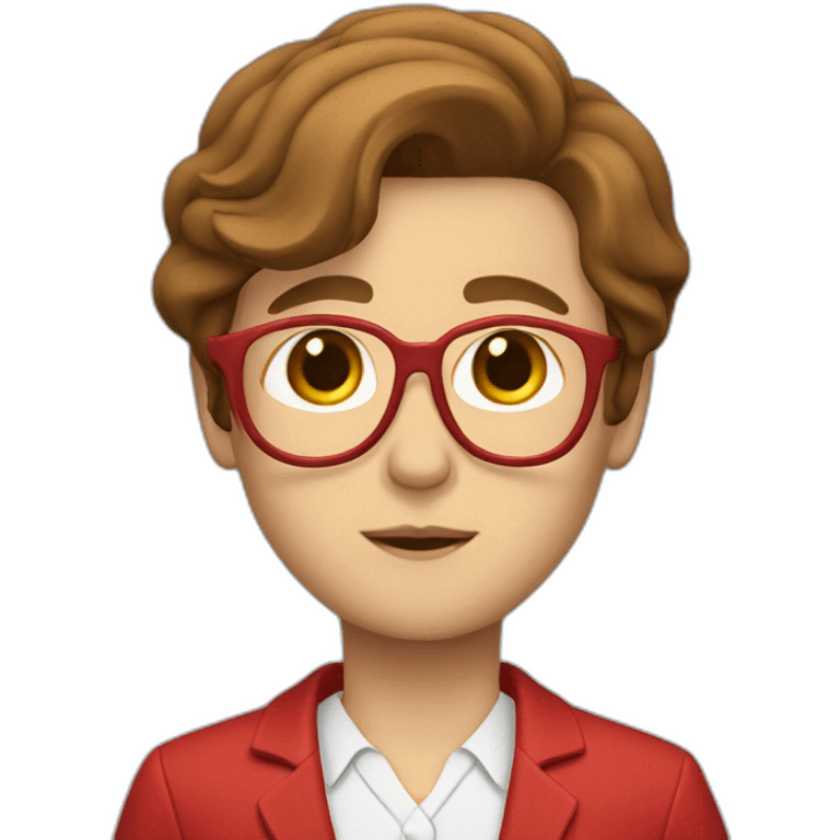 strict teacher in red suit and brown hair emoji