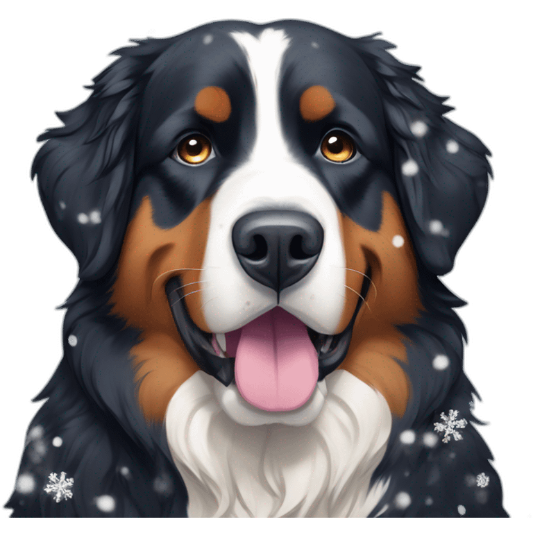 bernese mountain dog under very big snowflakes emoji