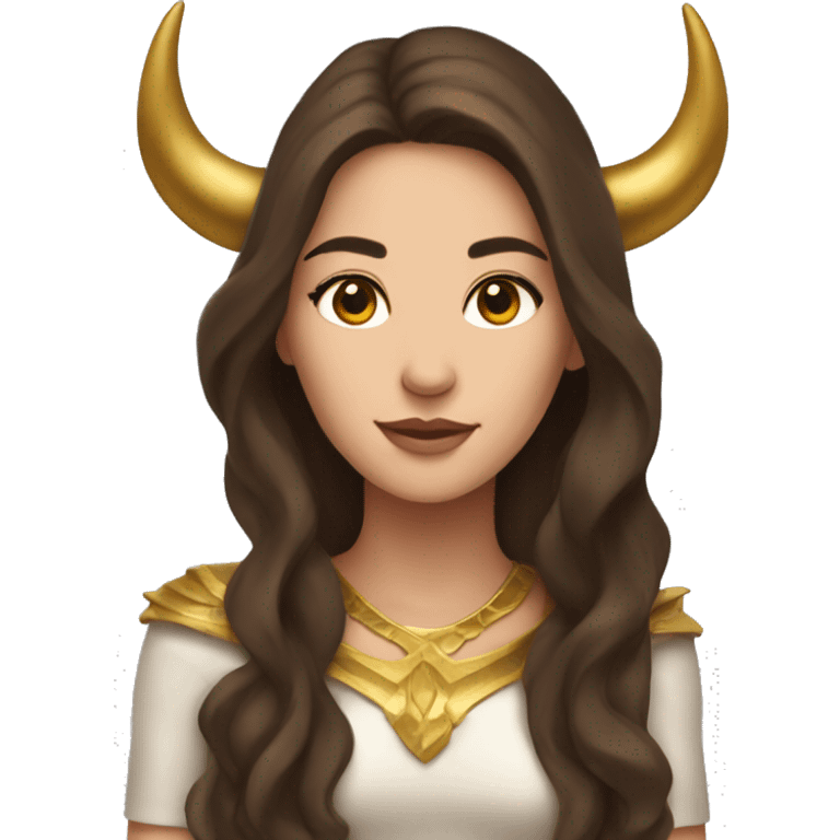 Brunette goddess with Long brown hair and gold horns  emoji