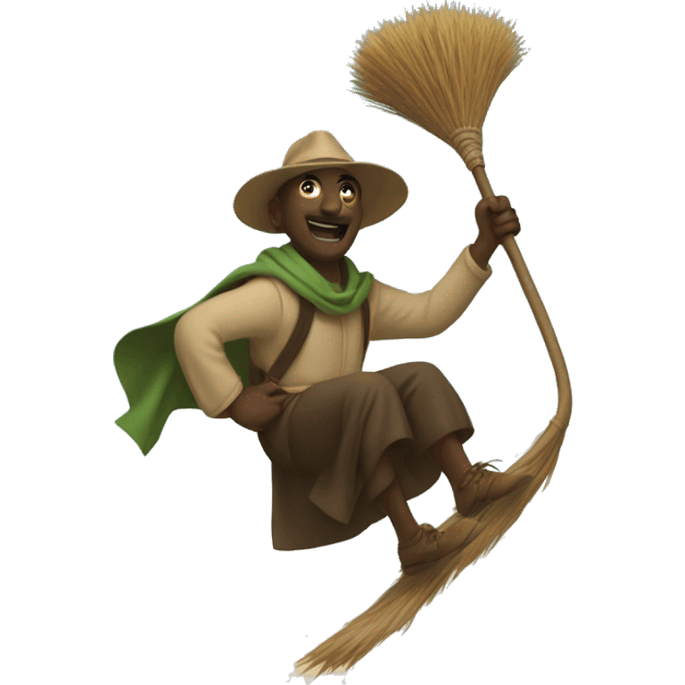 Ephaba riding a broom up in the sky emoji