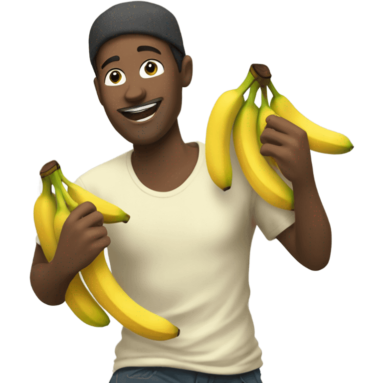 Guy running with handfuls of bananas  emoji