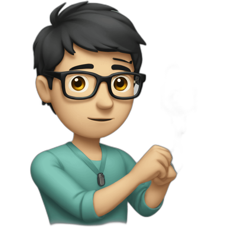 dark-short-haired man with glasses, struggling to fit a key into a lock emoji