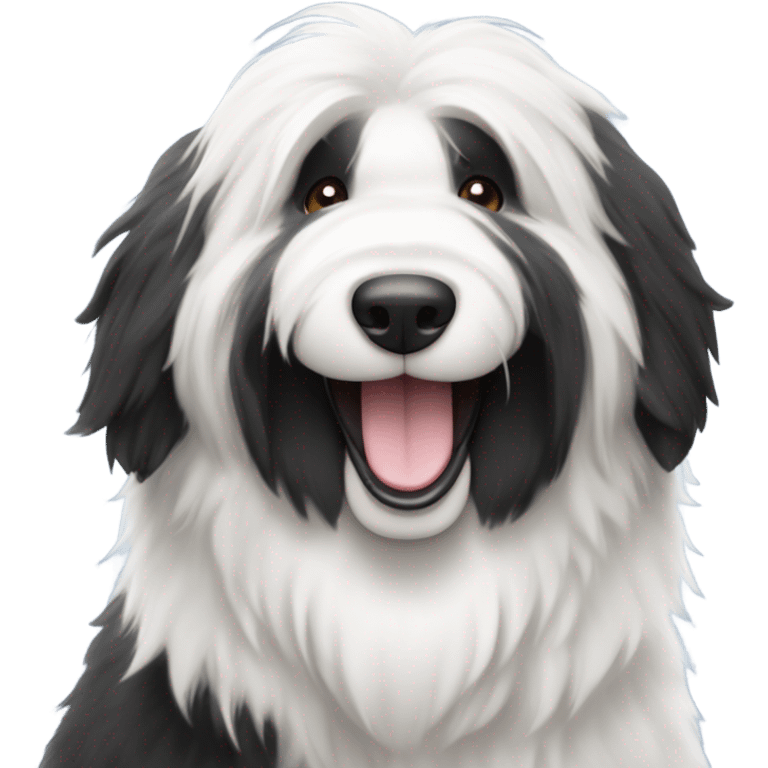 Half Black and half white old English sheepdog smiling emoji