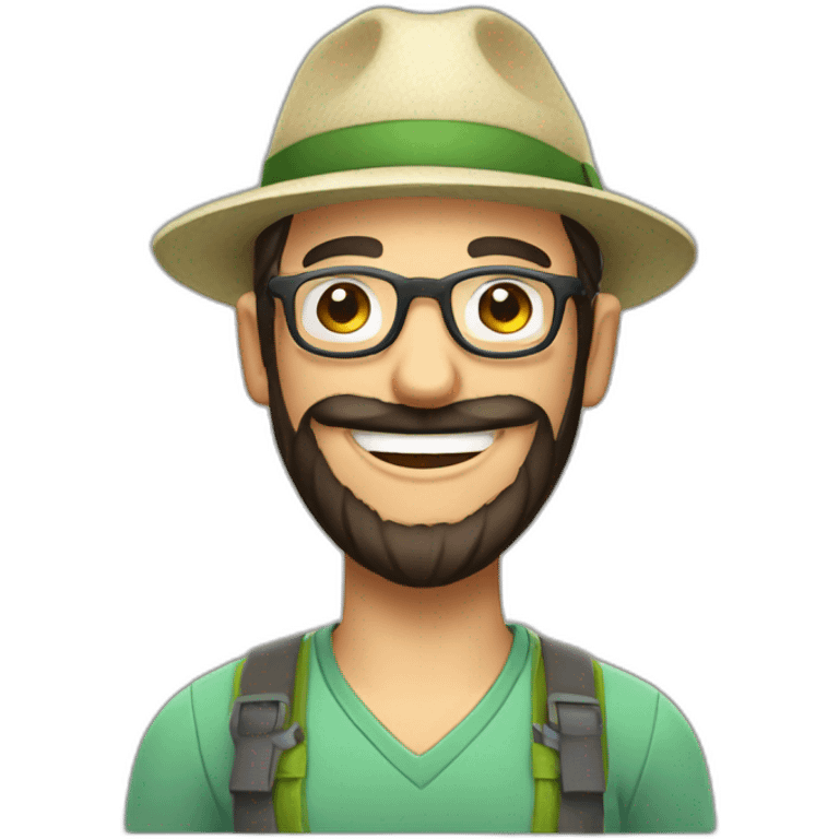 happy gardener man short dark hair beard round glasses with hat emoji