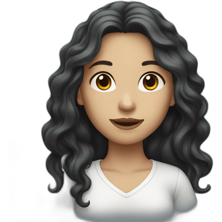 female, white, long dark wavy hair emoji