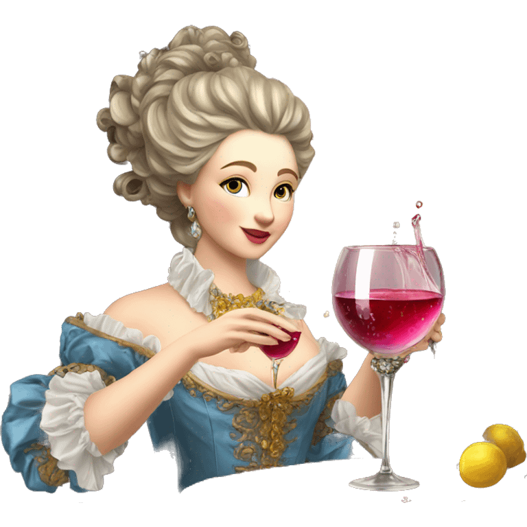 Rococo woman pouring wine from bottle into bejeweled glass  emoji