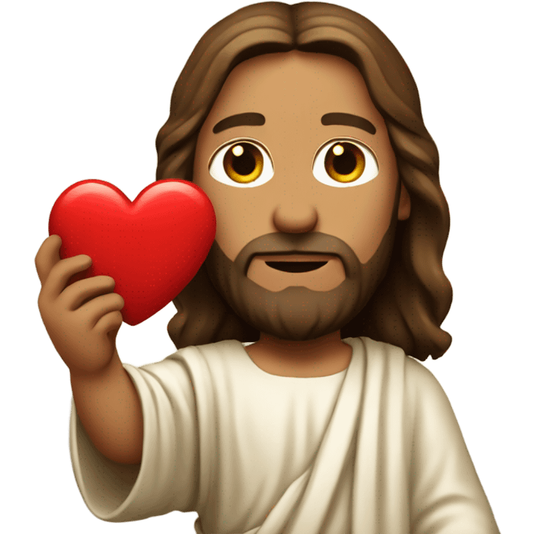 Jesus holding a red heart emoji