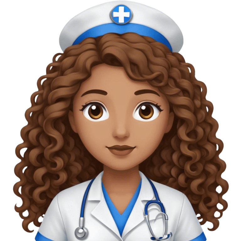 Brown nurse bluescrubs long curly hair emoji