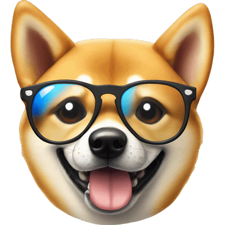 A Shiba Inu wearing cool glasses drinking a Pepsi  emoji