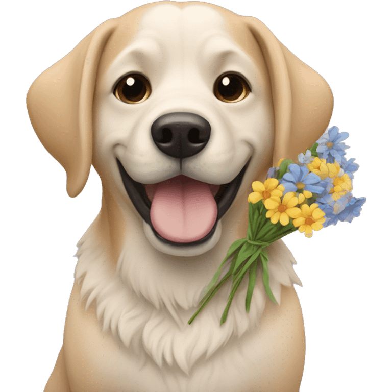 Dog holding flowers emoji