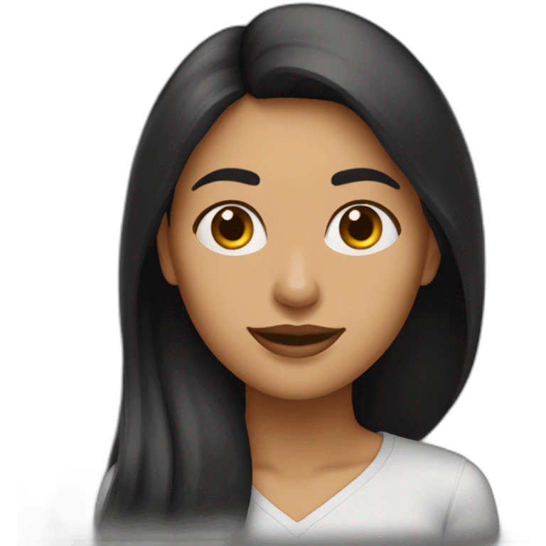 mujer pelo largo negro con perro maltés blsnco emoji