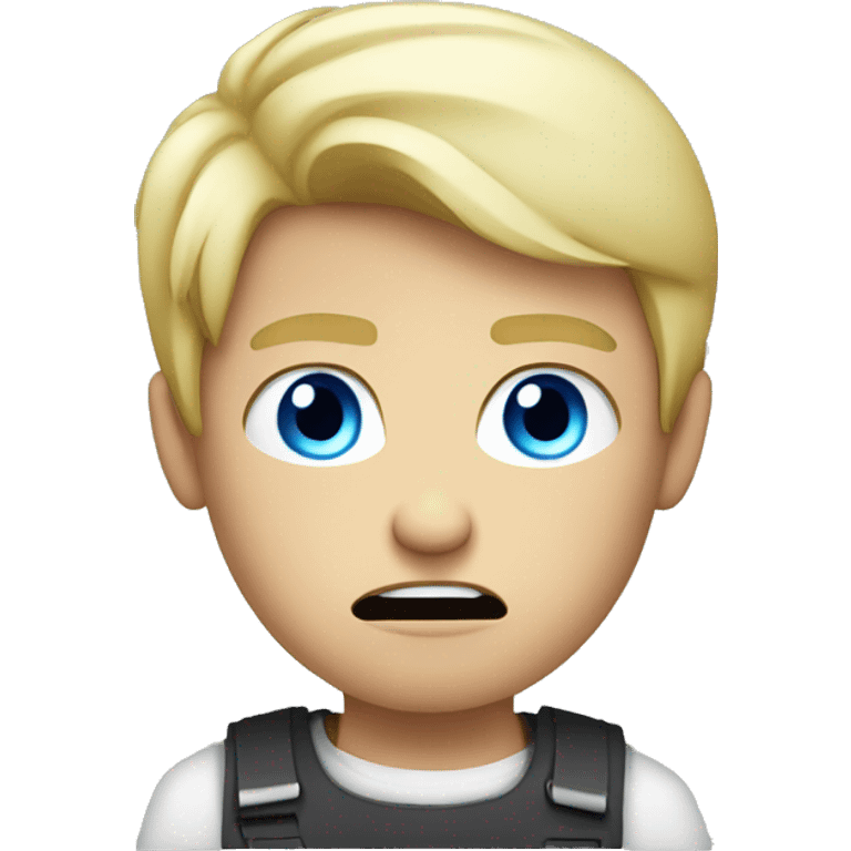 blond boy angry with blue eyes working on computer emoji