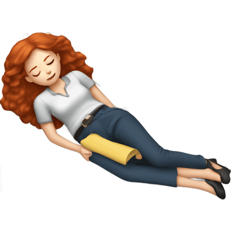 Redhead woman taking a nap at work emoji