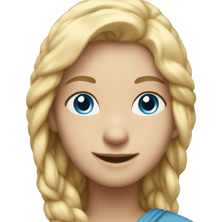 smiling girl with long blonde hair blue eyes and light blue scarf loosely covering head  emoji