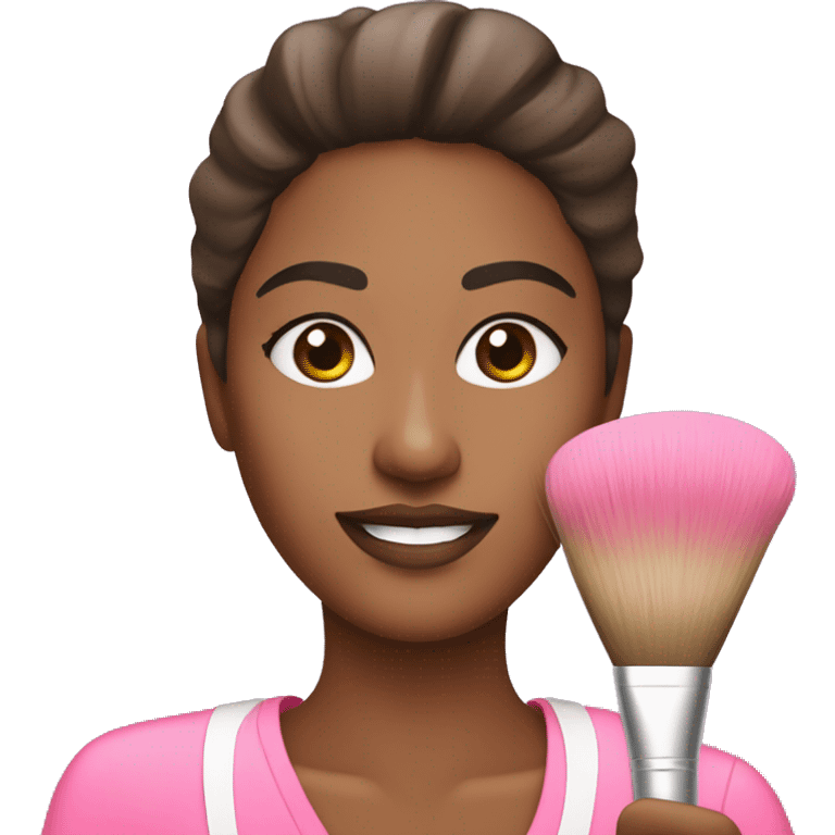 Brown Esthetician wearing pink holding a fan brush emoji