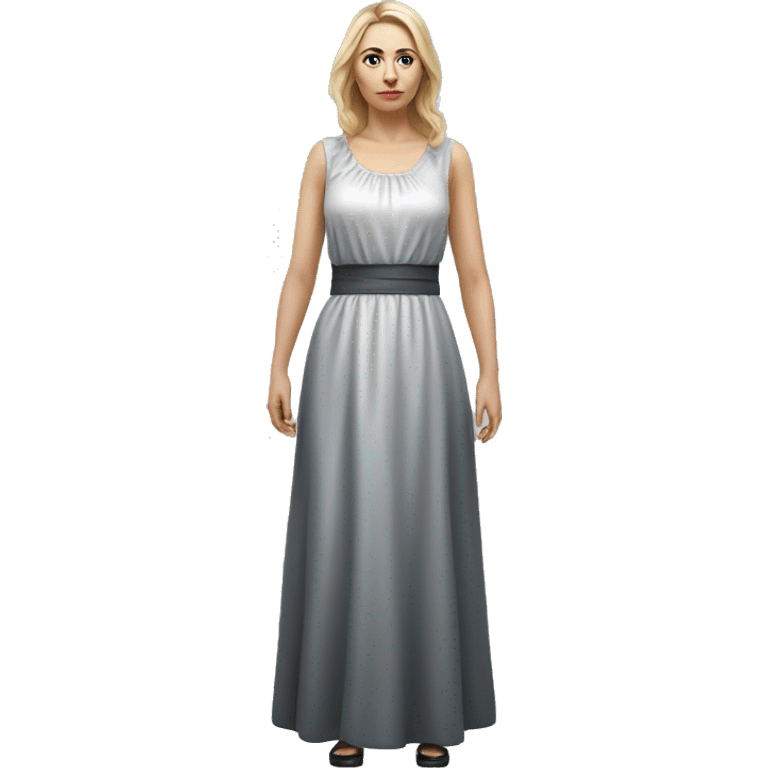 Russian woman full length in dress photorealistic serious emoji