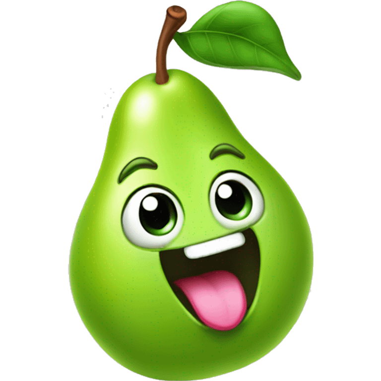 Shiny Green Cute pear with tongue emoji