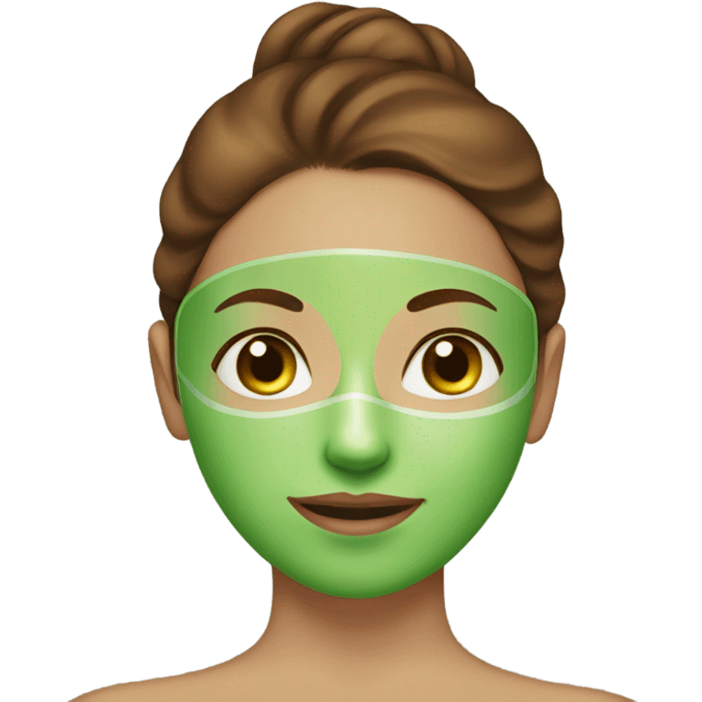 Girl with freackles Brown hair and white skin wears skin care mask Thats Green emoji