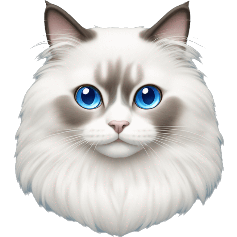 Ragdoll cat with blue eyes and white face with fluffy fir emoji